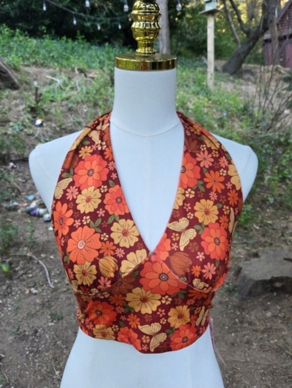 Shein MOD Floral Print Tie Backless Halter Top - Picture 2 of 9